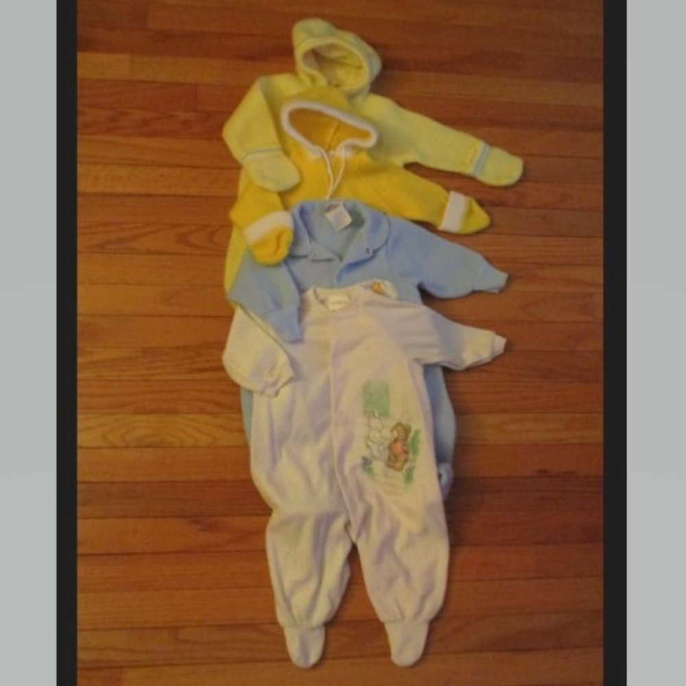 Bundle of Footed Baby Jumpsuits/Sleepers, Includes VINTAGE Classic Pooh Sleeper!